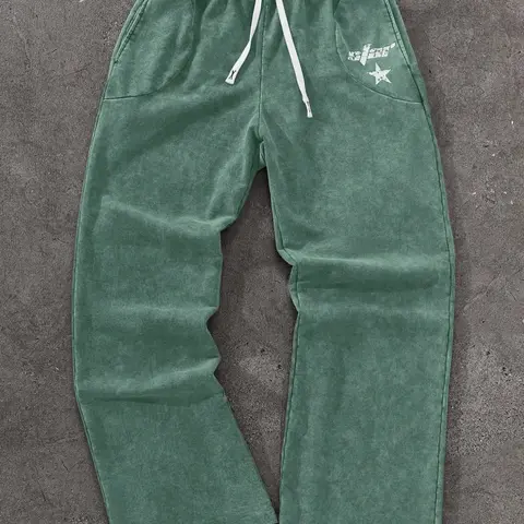 Vintage Acid Wash Baggy Sweatpants with Star Graphic Detail, Y2K Streetwear Oversized Joggers for Men & Women, Retro Mineral Wash Wide-Leg Trousers for Grunge Opium Aesthetic Outfits, Casual Athletic Bottoms