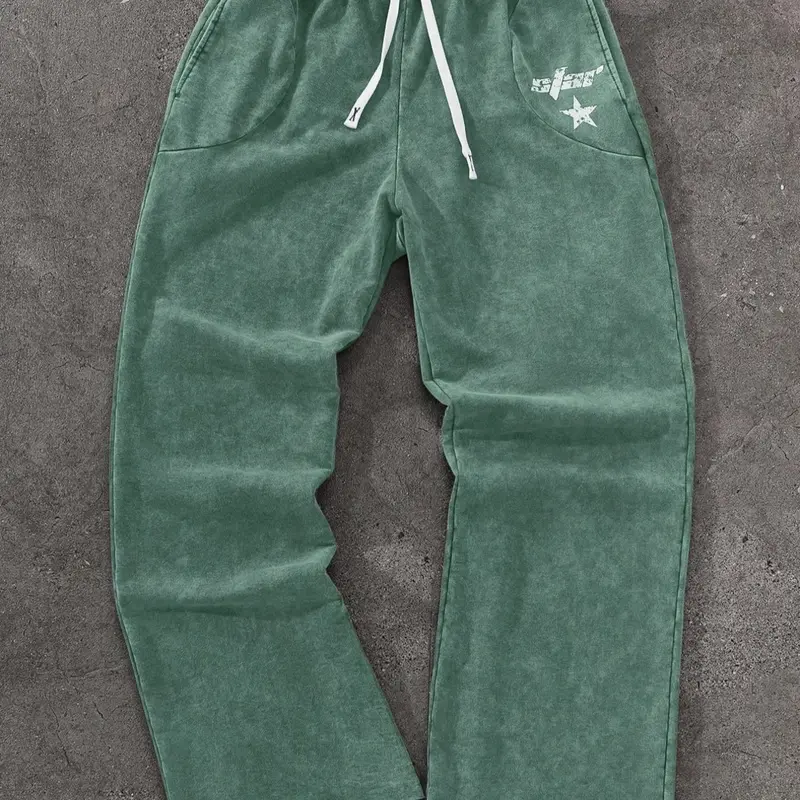 Vintage Acid Wash Baggy Sweatpants with Star Graphic Detail, Y2K Streetwear Oversized Joggers for Men & Women, Retro Mineral Wash Wide-Leg Trousers for Grunge Opium Aesthetic Outfits, Casual Athletic Bottoms