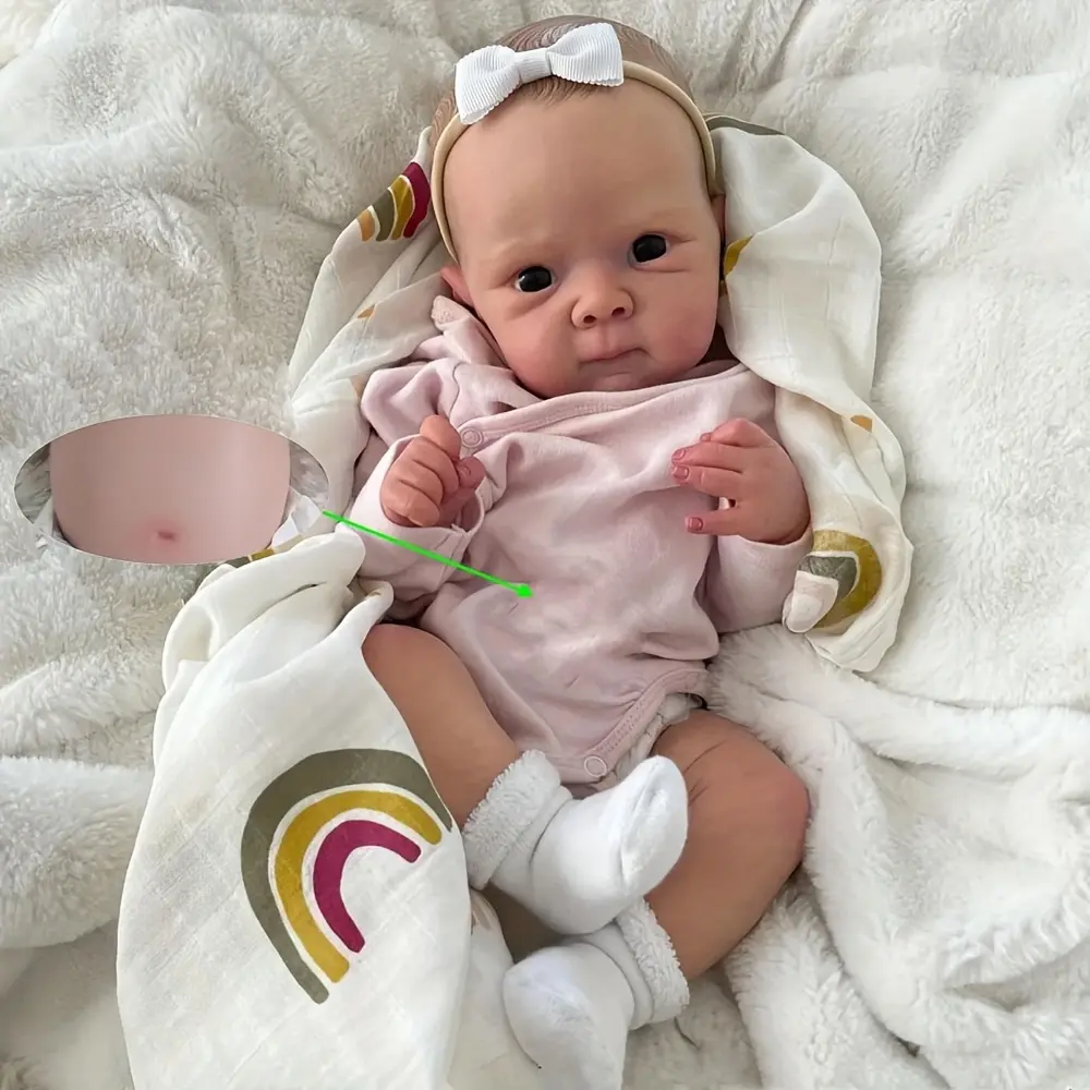 BZDOLL Realistic 18" Soft Vinyl Baby Doll Girl - Lifelike Newborn Girl Doll with 3D Painted Beige & Veins, Peach Beige, Full Body Poseable Limbs for Display & Play, Dolls, Fashion Doll, Fashion Dolls Soft Silicone Reborn Doll with Washable Feel
