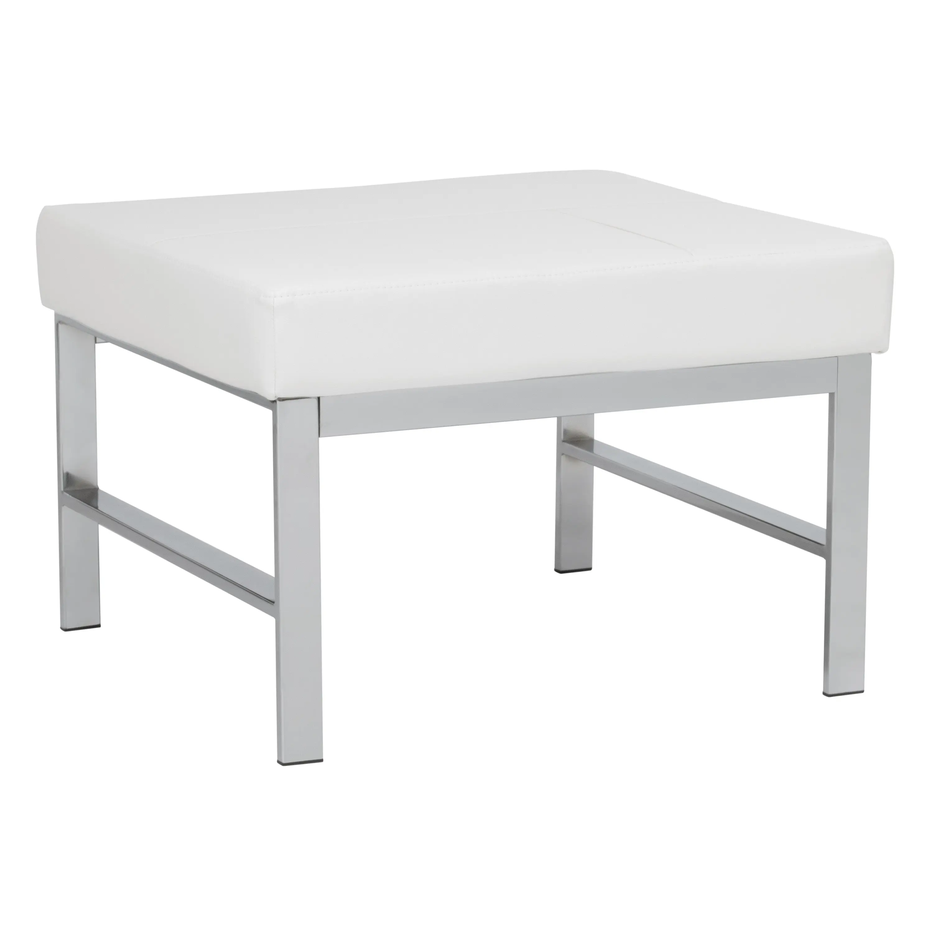 Atlas Mid Century Modern Square Ottoman Blended Leather, Chrome / White 72156