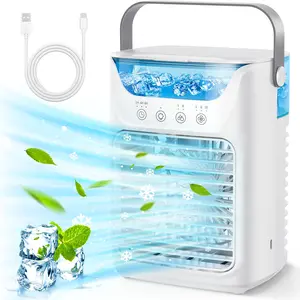 USB Powered Desktop Air Conditioner, Summer Portable Cooling Fan with 7 Color Night Lights, Spray Fan with 3 Speed Settings, Mini Fan with 700ML Water Tank for Bedroom Home Office Cooking, Summer Essentials