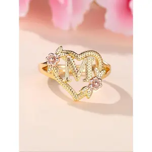 Vintage letter and floral design initial cufflinks/ring, heart-shaped ring, 2024 party new jewelry, everyday outfit accessory, fashionable for any occasion, and an exquisite “clean girl” birthday gift piece — GARMENTARY