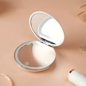 Portable Foldable Makeup Mirror with LED Light, USB Rechargeable Compact Travel Mirror for Women, Pocket Size Makeup Tools, Ideal for Travel & Everyday Use #SummerVibes