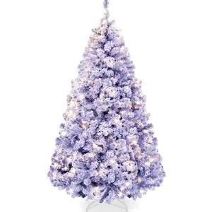 Best Choice Products Pre-Lit Lavender Christmas Pine Tree w/ Flocked Branches, Warm-White Lights