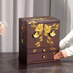 Xloverise Makeup organizers,Hand-paint rose skincare organizers, cosmetics organizer,skin care organizer box&beauty storage for cosmetics,makeup and skincare organizer Vanity Wooden