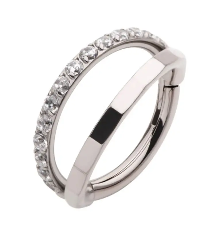Unisex 16g 3/8" (10mm) Segmented Titanium Hinged Ring, Creased Design Cubic Zirconia Rings, Easy to Insert and Remove Trendy Jewellery Accessories