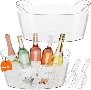 Large 6.5-liter party ice bucket set of 2 pieces (1 package), portable cocktail drinking bucket, plastic champagne cooler for bars, Mommisa bar supply cooler for beverages/wine/beer, ice bucket with spoon