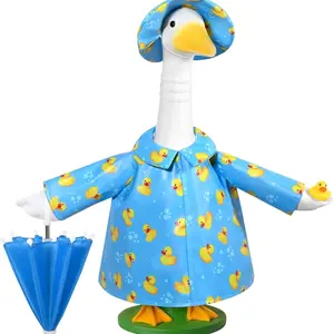23-Inch Porch Goose Raincoat Set, Blue Base Duck Pattern, Includes Hat and Umbrella, Perfect for Decoration and Costume