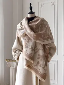 Women's Winter, Loose Fit Floral Pattern Shawl, Casual Loose-Fit Design, Thick Woven Fabric, Warm & Soft, Perfect for All Seasons, Elegant Fashion Accessory