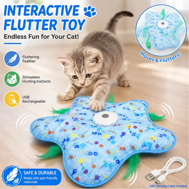 Interactive Unpredicatable Moving Feather Hunting Cat Toy , Hide and Seek Rechargeable Cat toy for bored cat,Automatic Chargeable，Indoor Exercise & Boredom Relief for All Breeds cats
