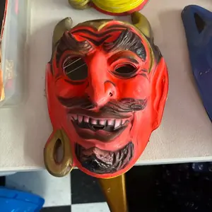 Ben Cooper Devil Mask - Red with Mustache and Golden Ring Accessory for Halloween and Costume Parties