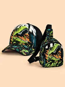 2pcs Kids Dinosaur Print Baseball Hat + Small Crossbody Bag Set, Adjustable Strap, Fashionable for Boys Aged 3-6, Perfect Gift, Casual Hat