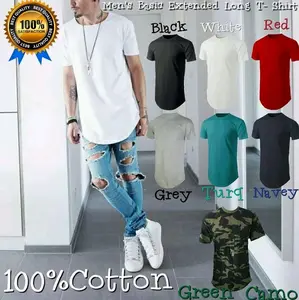 New Men's Basic Extended Long T-Shirt Elongated S-4XL