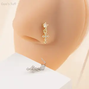 Piercing body jewelry L shape cross nose stud micro pave shiny cz western edgy cool unisex nostril piercing accessory for teen street gift