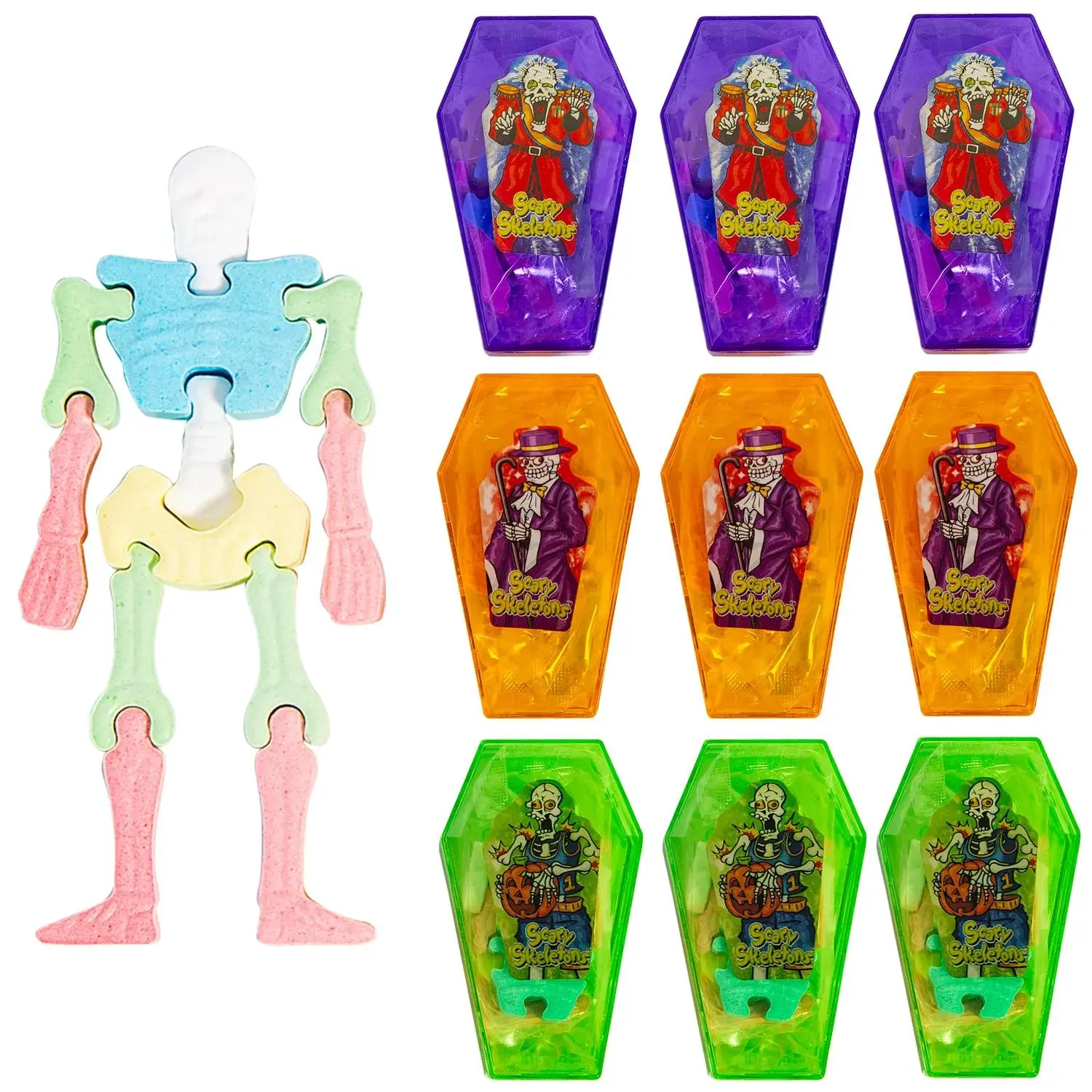 Interlocking Skeleton Bones Hard Candy Coffin Packs - 11 oz, 12 pcs