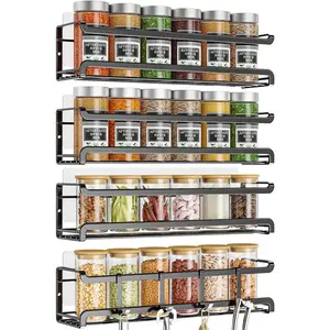 Spice Rack Wall Mounted 4 Pack,Space-Saving Spice Organizer for Spice Jars and Seasonings,Screw or Adhesive Hanging Spice Rack Organizer for Kitchen Cabinet,Pantry Door,11.41x2.75x2.75in
