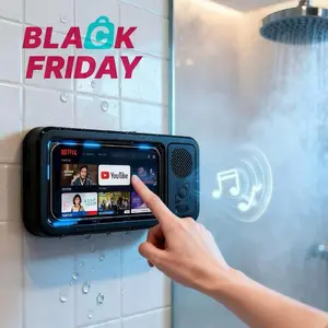 Waterproof Bluetooth-compatible Speaker with 360° Rotating Touch Screen, Shower TV-like Phone Mount for Video Viewing, Music & Bath Time in Bathroom, Kitchen & Pool, Waterproof Wireless Speaker