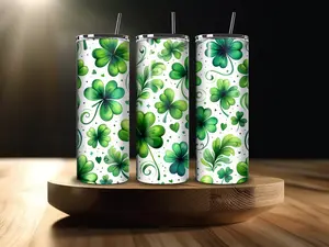 20 OZ Four Leaf Clover Lucky Shamrock Stainless Steel Tumbler W/ Straw