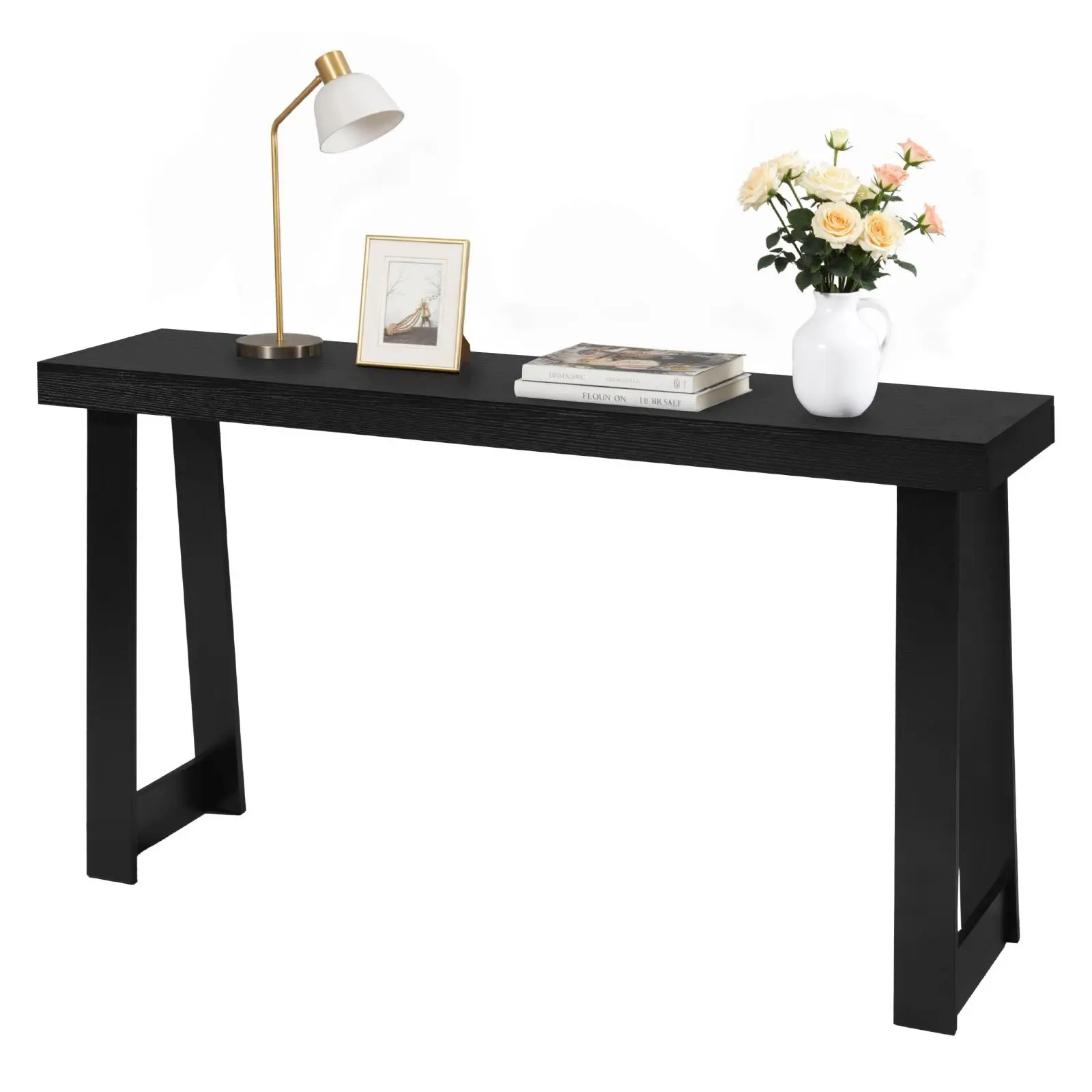 VEVOR Narrow Long Wooden Rectangle Console Table - 55.1 x 12 x 31.9 in, Modern Accent Tables, Particleboard Study Desk, 110lbs Capacity, Dual-Tier Storage, Antitip Device, Easy Assembly, Black, Ideal for Foyer, Maximize Narrow Spaces