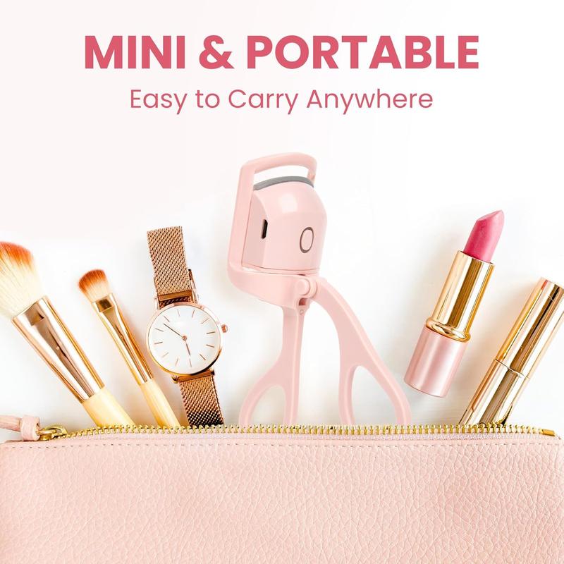Electric Heated Eyelash Curler for Women USB Rechargeable Quick Heat-Up Multi-Temp Settings 24H Natural Curl Anti-Scald Silicone Portable Makeup Tool Pink Beauty Cosmetics