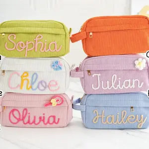 Customized Makeup Pouch Resembling Corduroy, Personalized with Name/text/logo, Bulk Orders Accepted, School Supply Container