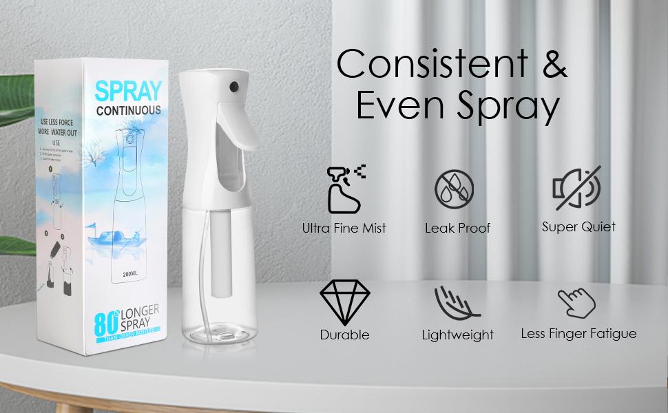 Clean storage，6.76 Oz/200ml, Continuous Spray Bottle Fine Mist Sprayer, Suitable for hairstyles, cleaning, plants, pets, and hairdressers Organiser