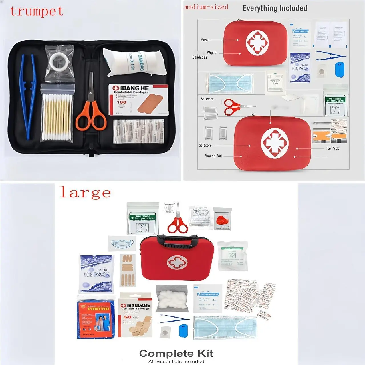 Portable Unisex First Aid Set (Small-Medium-Large Sizes) - Complete Emergency Care Kit for Outdoor Camping, Hiking Enthusiasts with Essential Supplies