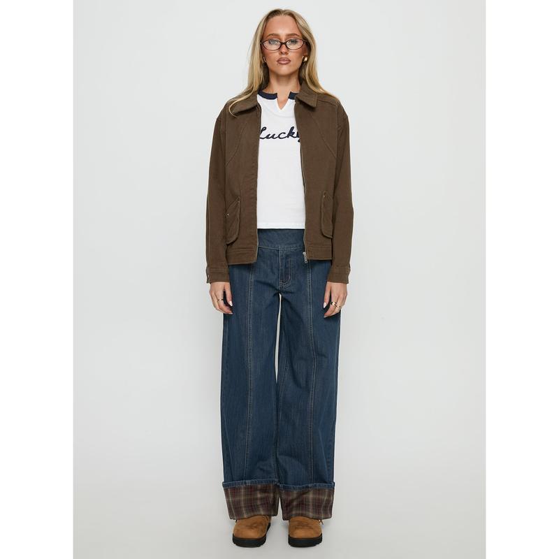 Nikoletta Foldover Jeans Dark Wash / Check