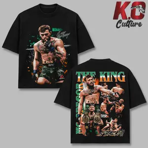 Conor McGregor The King Vintage Graphic T-Shirt, Double Sided UFC Fighter Tee, Notorious McGregor MMA Shirt, Retro Combat Sports Graphic Tee, UFC Champion Streetwear, Y2K Fight Night Apparel, Irish Fighter Fan Gift, UFC 329 Tee