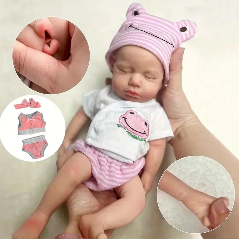 Otarddolls 12 Inch Realistic Silicone Girl Reborn Dolls Can Open Mouth 3D Painting with Visible Veins Full Body Soft Solid Silicone Reborn Dolls With Bald For Girl's Holiday Gift, Realistic Baby Dolls, Baby