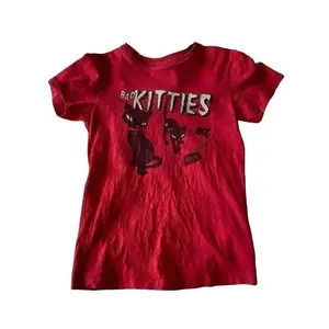 Vintage Bad Kitties Baby Tee Gothic Emo Girl Scene Clothing 2000s Casual Cotton Short Sleeve Y2k Top Women Streetwear Soft Cotton Shirt