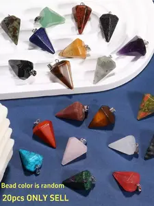 20PCS Natural Stone Hexagonal Pyramid Charms Kids Jewelry Set Cute Mini Spike Pendants for DIY Bracelet Necklace Crafting Valentine's Day Gift for Girls