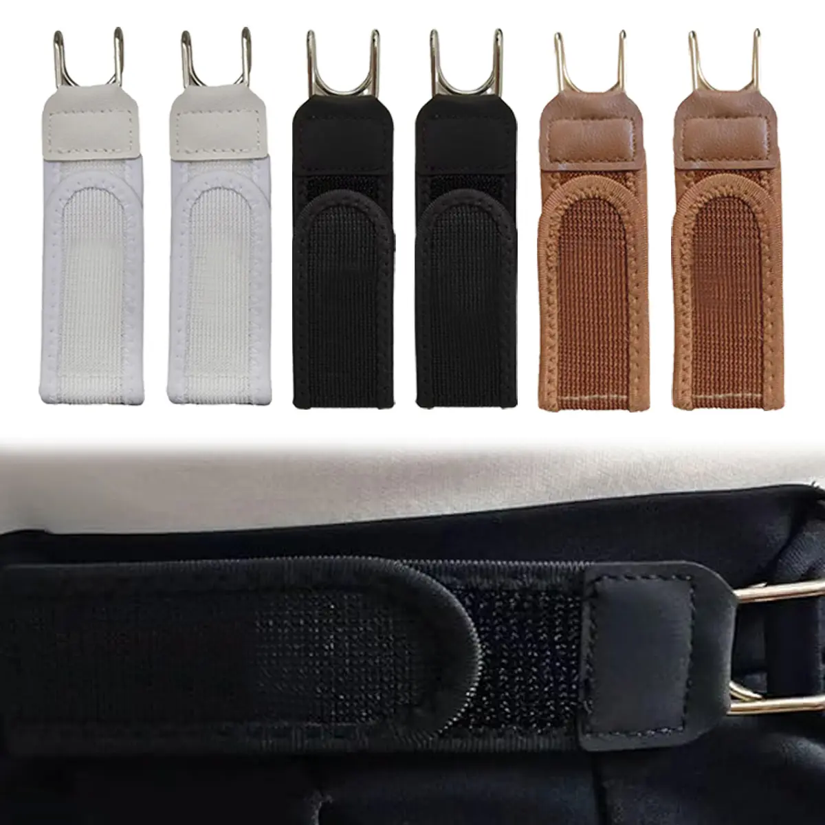2PCS Belt Hooks for Pants,5.7" X1.5" Metal Hook Elastic Belt,Adjustable Magic Tape Beltless Buckle,Unisex Buckle-Less Elastic Invisible Waist Belt for Women Men