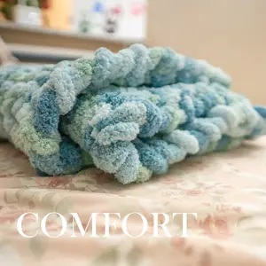 Comfort Hand Knitted Blanket Blue Veriegated Soft Cozy Design for Ultimate Comfort