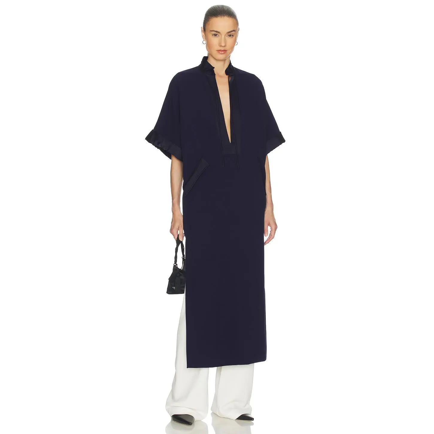 Helsa The Magda Dress in Thick Crepe in Navy