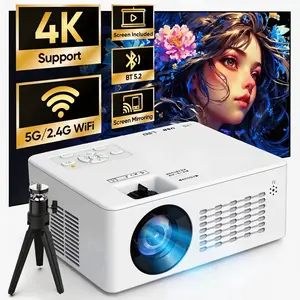 2026 Upgraded Projector with 2.4G/5G Dual-Band WiFi, Bluetooth 5.2, Native 720P Resolution, 4K/1080P Support & HDMI Port for Home Theater, Bedroom Use, Enabling Smooth Wireless Screen Sharing