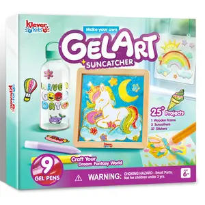 Klever Kits DIY Gel Art Suncatcher Kit for Kids Paint Your Own Unicorn Window Art with Photo Frame Arts and Crafts for Ages 6-8 Girls Boys Birthday Gifts Halloween Decor