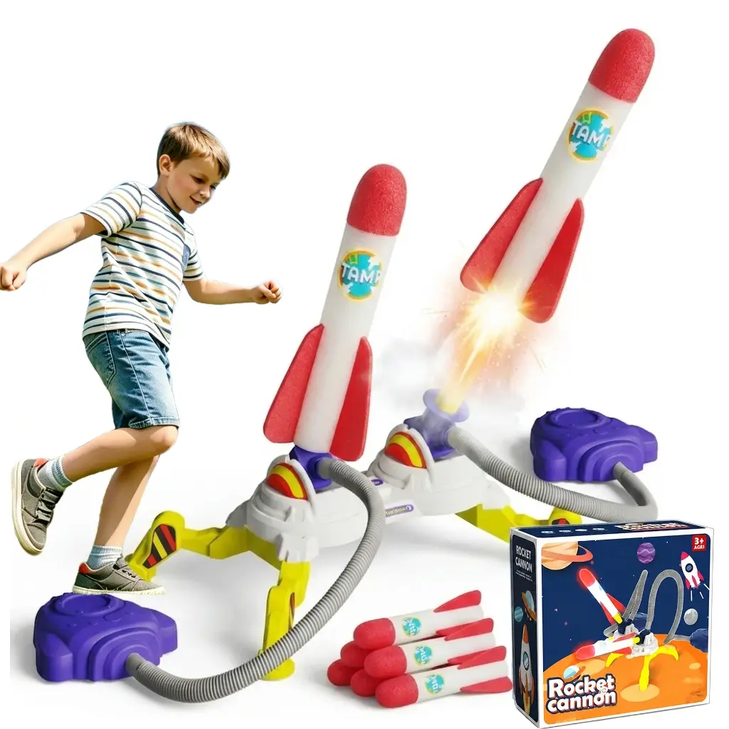 Kids Rocket Launcher, Light-Up Foam Rockets Fly Up to 100 ft, Adjustable Launch Stand, STEM Outdoor Toy for Kids Ages 3+, Outdoor Play & Birthday Gift