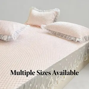 Breathable Ice Silk Cooling Bedskirt Set, Boho Ruffle Lace Bed Cover, Summer Bedding for Kids, Available in Multiple Colors