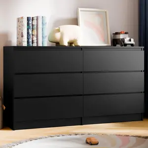 52'' White Dresser for Bedroom, Modern 6 Drawer Dresser, Wood Chest of Drawers with Deep Drawers, Wide Storage Cabinet for Living Room, Hallway Entryway