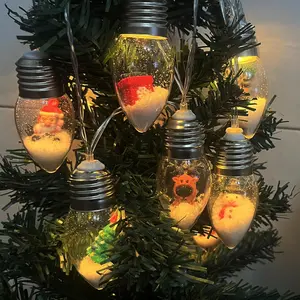 Christmas Lights for Indoor Bedroom Decorations -20 LED Globe Bulbs String Light with Snow & Cute Ornaments for Home Patio Decor Fireplace Xmas Tree Decoration
