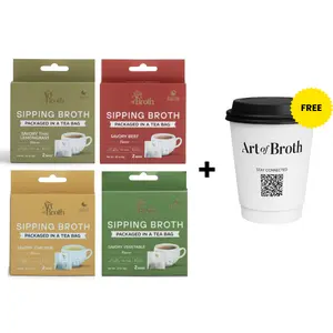The Art of Broth+ 8 Bag Sampler Pack, Variety Flavors, 2 Pack Chicken Flavor, 2 Pack Beef Flavor, 2 Pack Vegetable, 2 Pack Thai Lemongrass