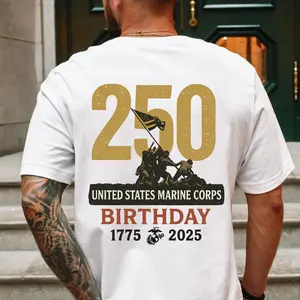 USMC 250th Birthday T-Shirt, United States Marines Anniversary Graphic Tee, Patriotic Military Pride Shirt, Perfect for Summer or Birthday Gift, Made in USA