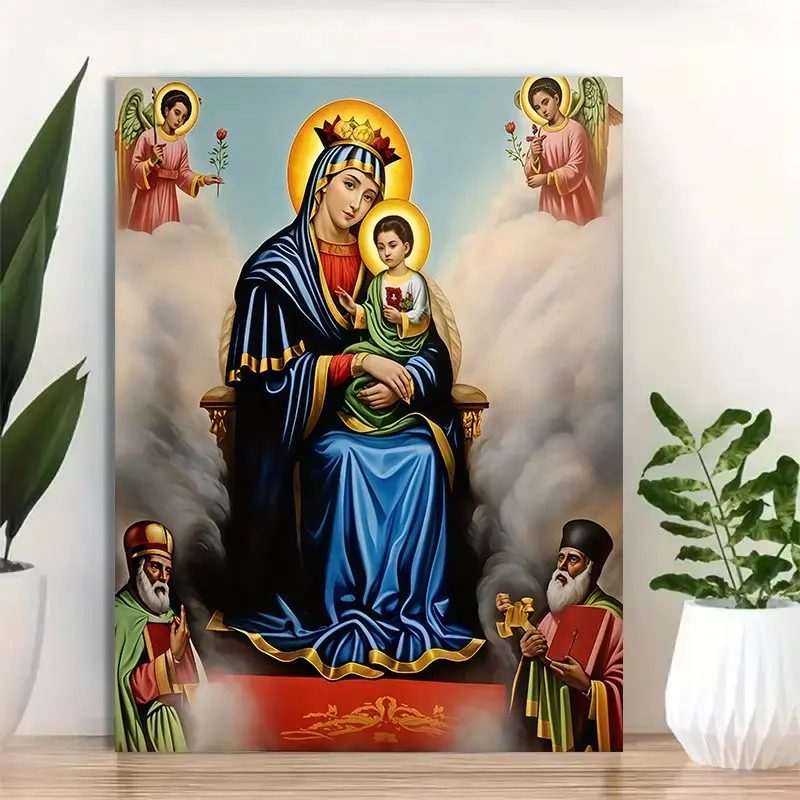 1 Piece Ethiopian Orthodox Fatima Virgin Canvas Print Poster - Wooden Frame Religious Wall Art, Church Wall Decor, Religious Decorations, Waterproof Decoration Suitable for Living Room, Bedroom - Perfect Gift and Home Decoration