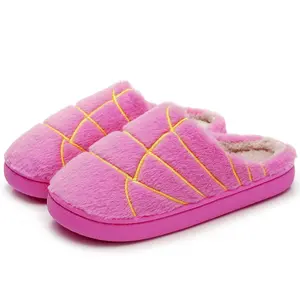 Cute Bread Couple Slippers | Warm Plush Anti-Slip Shoes, Soft Cotton Material for Autumn Winter, Stylish Matching Design  Girl Fashion House Flipflop Slide concha slippers