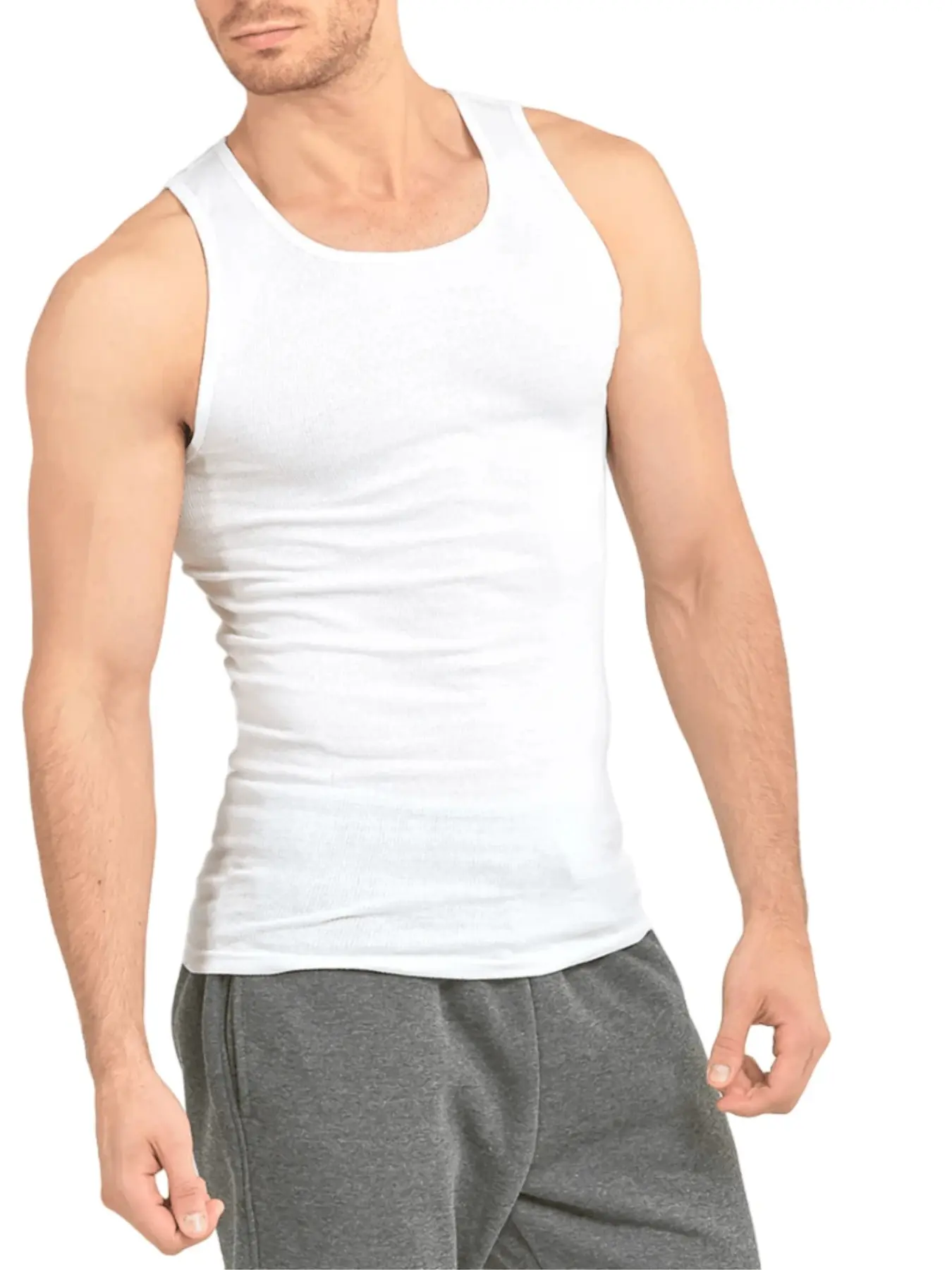 Men's White Ribbed Cotton Tank Top | Slim Fit Muscle Shirt for Gym, Workout & Casual Streetwear | Summer Essential Bodybuilding Top | Breathable Athletic Undershirt | OOTD Aesthetic #MuscleShirt #GymFit #StreetStyle #SummerVibes #MensFashion #Athleisure #