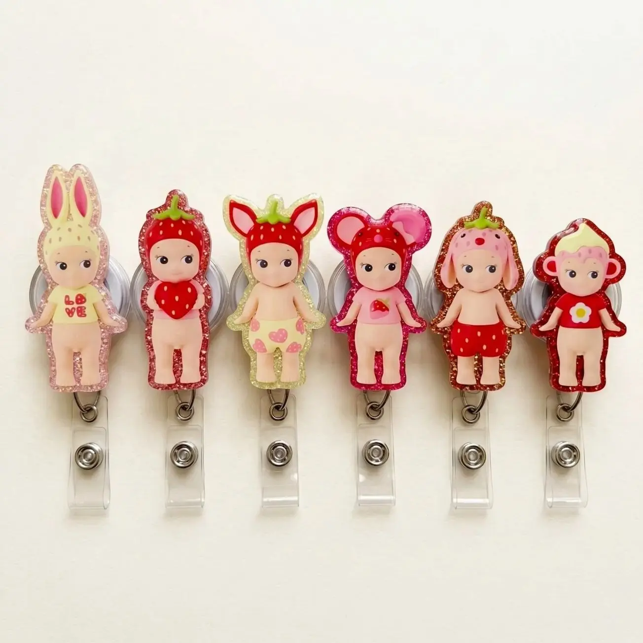 Sonny Angel Bunny Badge Reel, Kawaii Baby Angel Acrylic ID Holder, Teacher Nurse Badge Clip