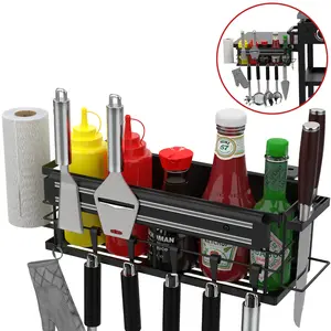Griddle Caddy for Blackstone 36"/28"/22"/17" Griddles & Prep Cart, Space Saving Blackstone Griddle Accessories Organizer, BBQ Storage Box with Magnetic Tool Holder & Paper Towel Holder
