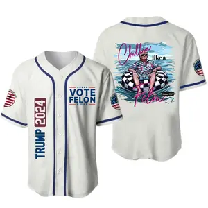 Trump 2024 Chillin Like A Felon Baseball Jersey, America Flag Baseball Jersey For Men And Women