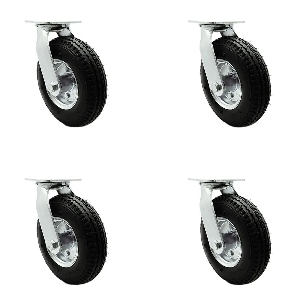 Service Caster SCC-100S280-PNB-BSL-4 Black Pneumatic Rubber Wheel Castors - 8 in. Diameter Swivel Lock, 3 in. Wide, Enhanced Noise Reduction, 1,200 lbs Capacity, OEM Replacement Part, Set of 4, Smooth Sliding, for Food Carts, Luggage Carts